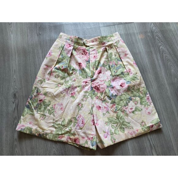 Vintage Lands End Womens Floral Pleated High-Waist Shorts Size 12 - Picture 1 of 7